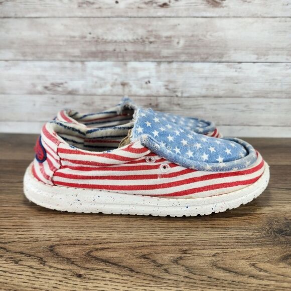 Hey Dude Other - Hey Dude Kids Wally Stars and Stripes Patriotic Red White Blue Slip On Shoes 2y